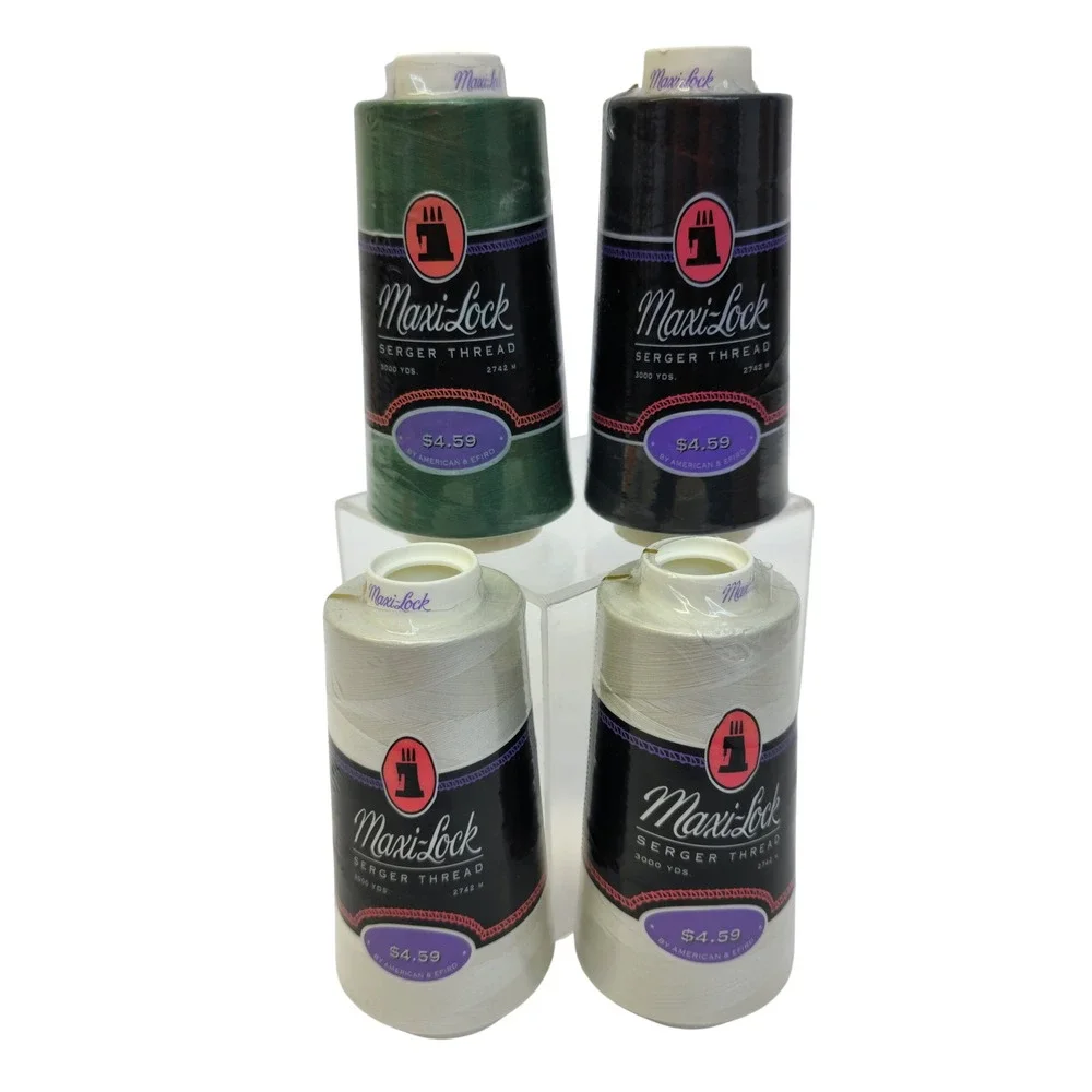Maxi-Lock Serger Thread 3000 Yds 4 Cones Pearl Green Black American & Efird NEW